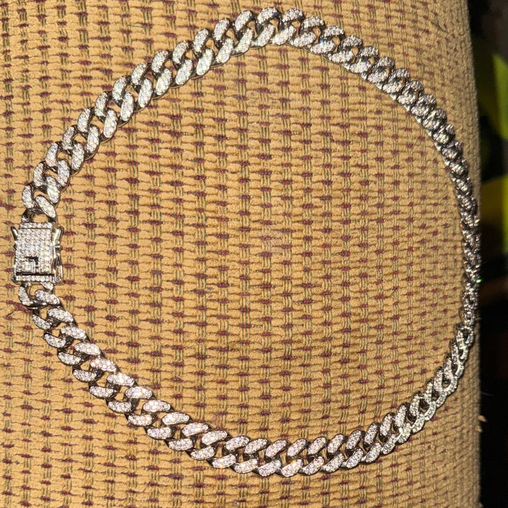 Silver-Tone Pave Cuban Link Necklace